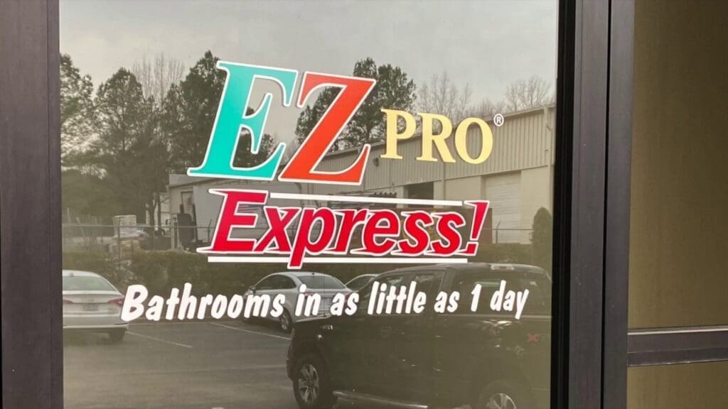 Front door featuring the EZ Pro Baths Express logo—a symbol of quality and efficiency in bathroom solutions. Get a price today